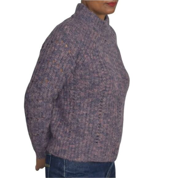 Madewell Pointelle Sweater Purple Mock Neck Cable Knit Pullover Chunky Boxy XS - Picture 7 of 12